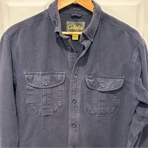 Cabela's Mens Blue Deerskin Soft Chamois Cotton Button Down Casual Shirt, Medium